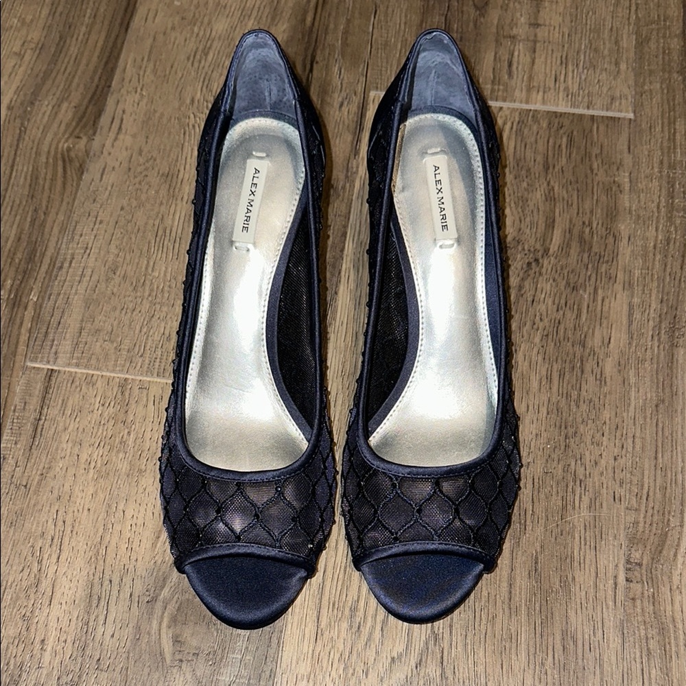 Alex Marie Navy Mesh Peep Toe Heels